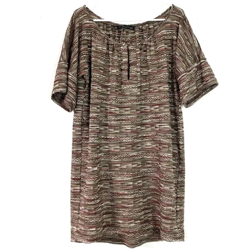 Patterson J Kincaid Dress Womens Size Small Earthy Tunic Tan Multi Multicolored